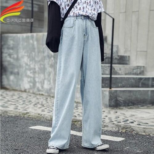 Wide Leg Jeans Women 2019 Street Wear High Waist Sky Blue Loose Women Denim Pants Trousers Long Jean Femme