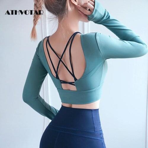 ATHVOTAR Women Tops Fitness Beauty Back Long Sleeve High Elasticity Workout Tops Solid Color Women Sports T Shirt