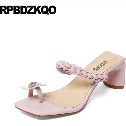 Pumps Diamond Slides Toe Ring Block Jewel Nice Slippers High Heels Open Sandals Purple Shoes Women Holiday Strap Flower Crystal
