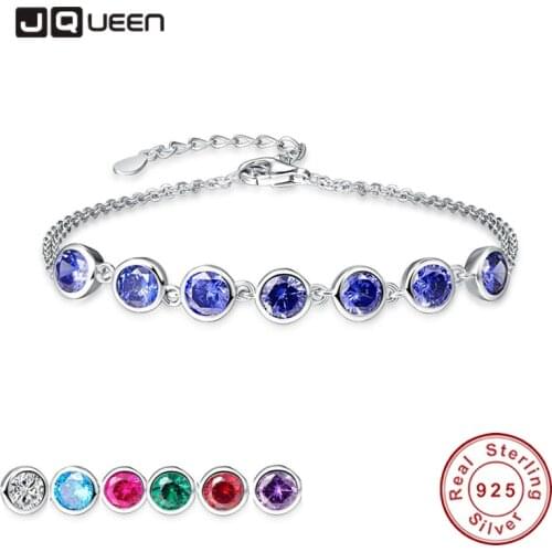 JQueen Classic Girls Chain Bracelet 925 Sterling Silver Bracelet for Women Natural Round Gemstone Dropshipping Fine Jew