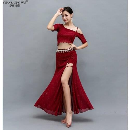 Women New Belly Dance Set New Oriental Dance Split Practice Clothes Dance Competition Bellydance Costume Top+Skirt Free Delivery