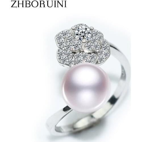 ZHBORUINI 2020 Fashion Pearl Ring 925 Sterling Silver Jewelry For Women Rose Rings 8-9mm Natural Freshwater Pearl Jewelry Gift