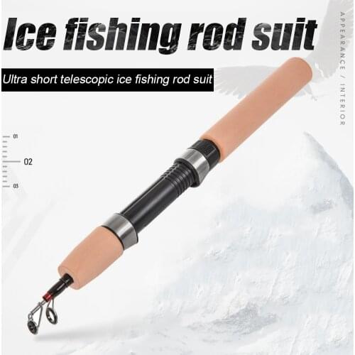 Winter Short FRP Fiber Telescopic Pole Fishing Accessories Portable Fish Trackle Accessory Ice Fishing Rod Reel
