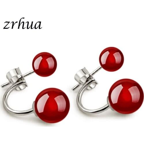 ZRHUA Newest 925 Sterling Silver Women Jewelry Fashion Shiny Red/Black Stud Earrings with Jewelry Gift for School Girls Ladies