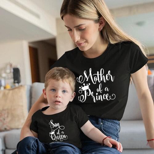 1 Pcs Family Matching Clothes Son of A Queen Mother of A Prince Mommy Son T Shirt Kids Children Black Tees Tops Baby Infant Boy