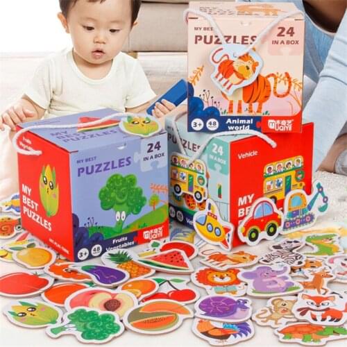 24PCS Cognitive Puzzle Cartoon Marine Animal Traffic Fruit Toy for Children Baby Early Educational Puzzles Jigsaw Portable Gift