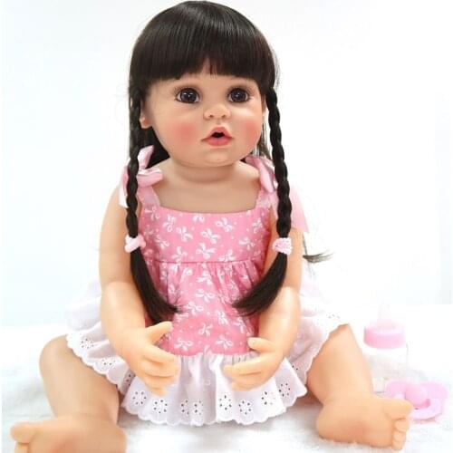 55CM bebe reborn toddler girl princess doll in pink skirt lifelike very soft full body silicone doll l.o.l bath toy surprice