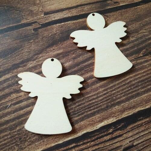 59mmx70mm Blank Unfinished Wooden Angel Shape Christmas Tree Tags With Holes Wedding Wood Gift Tags Laser Cut Craft