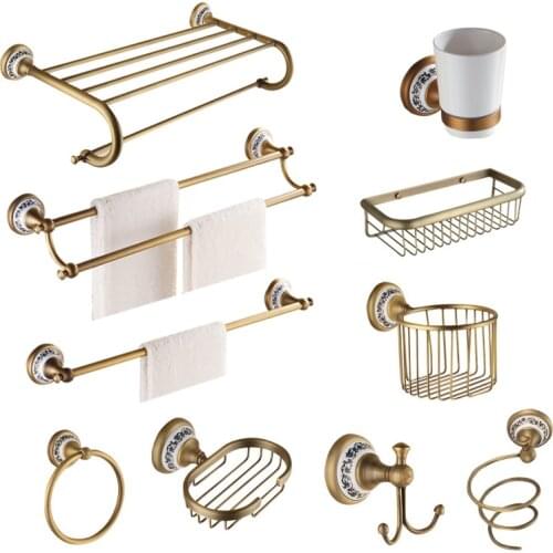 Antique Brass Brushed Bath Hardware Sets Porcelain Base Bronze Bathroom Accessory Wall Mounted Bathroom Products