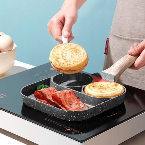 3-hole Non-stick Omelet Pan for Burger Eggs Ham PanCake Maker Frying Pans Creative No Oil-smoke Breakfast Grill Wok Cooking Pot
