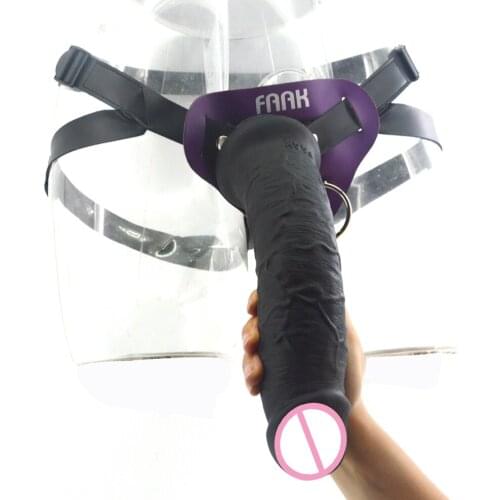 FAAK Big Silicone Toy Huge Realistic Strapon Dildo Leather Strap on Huge Penis Suction Harness for Women Lesbian Masturbator