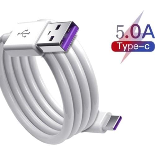 Fast Charge 5A USB Type C Cable For Samsung S20 S9 S8 Xiaomi Huawei P30 Pro Mobile Phone Fast Charger Data Cord Wire White Cable