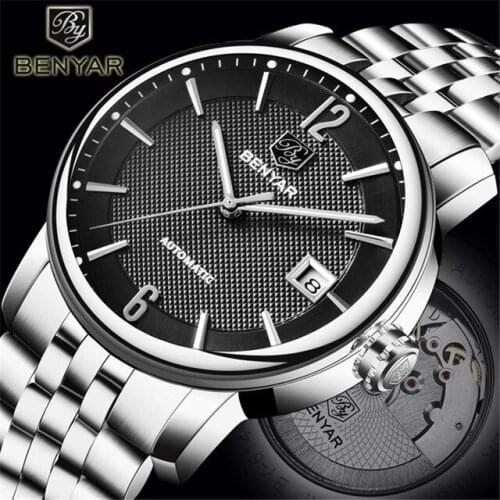 BENYAR Top Brand New Business Mens Automatic Mechanical Watches Waterproof Stainless Steel Luxury Men Watch Relogio Masculino