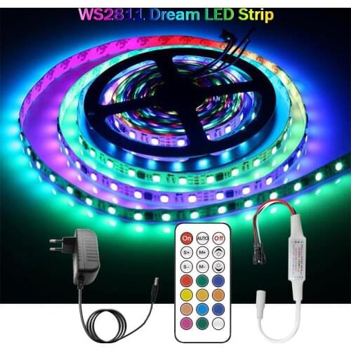 DC 12V Addressable WS2811 Smart Pixel Led Strip Light Kit 5M 10M 15M 20M 5050 RGBIC Dream Tape With Adapter + Controller