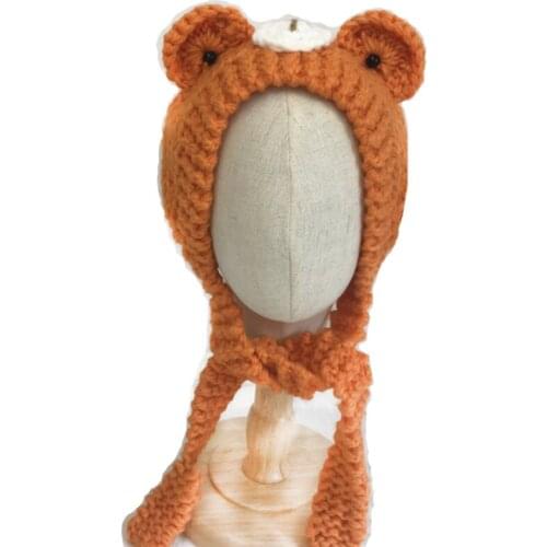 Children animal eye cap knitted cute hat wool hat winter warm ear cover ear protection woven hat