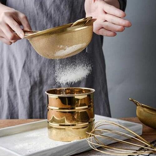 Stainless Steel Fine Mesh Oil Strainer Golden Flour Sifter Sieve Colanders Flour Coffee Mesh Filter Baking Tools Kitchen Bakew