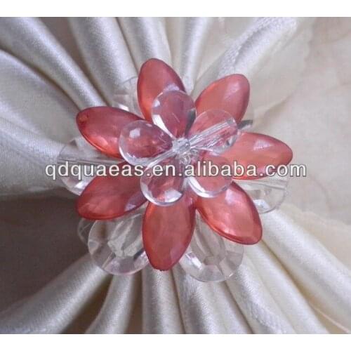 Red acrylic flower napkin ring, beaded wedding napkin holder