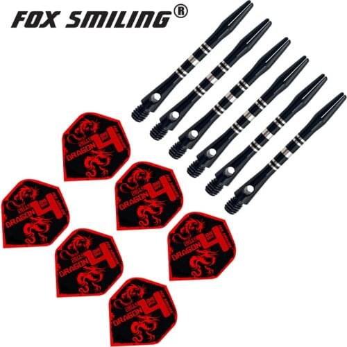 Fox Smiling 41mm Aluminium Dart Shafts And Darts Flights Set Dardos Feather Leaves Dart Accessories Set Black Blue Colors