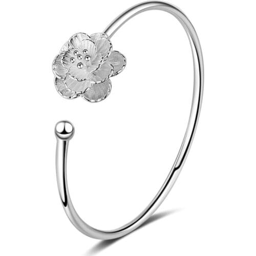 LUKENI 2018 Hot Sale Flower Bangles For Women Jewelry Female Fashion 925 Sterling Silver Bracelets Girl Christmas Accessories