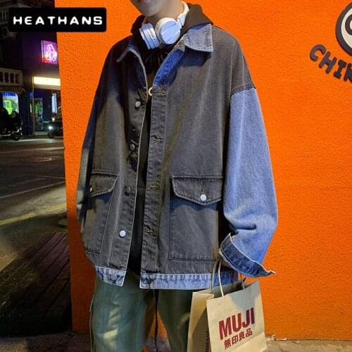 Spring Autumn Denim Jacket Mens Personality Handsome Loose Casual Jean Jacket Mens Patchwork Jacket Men Color Contrast Clothing