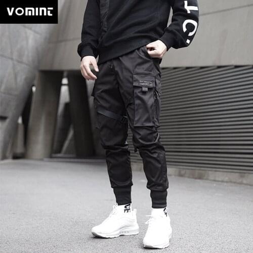 VOMINT Men Cargo Pants Ribbons Block Multi-Pocket Harem Joggers Harajuku Sweatpant Hip Hop Casual Male Trousers US size