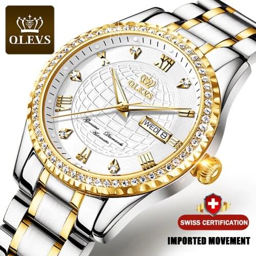 Men Mechanical Watch Gold OLEVS Luxury Automatic Watch diamond Sport Stainless Steel Waterproof Watch Men relogio masculino