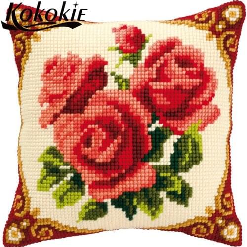 Diy embroider needlework kits handicraft embroidery yarn pillowcase Fabric cross stitch kits flowers pattern pillow 3d mat sets