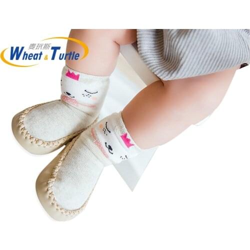 Baby Shoes Socks Children Infant Cartoon Socks Baby Gift Kids Indoor Floor Socks Leather Sole Non-Slip Thick Towel Socks