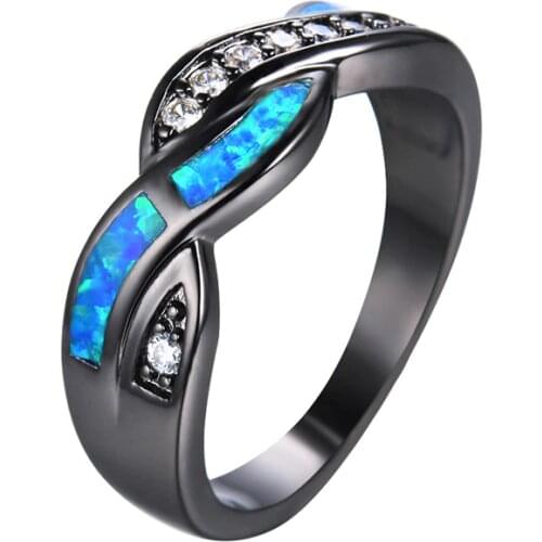 2016 New Fashion Blue Fire Opal CZ Cross Ring For Women/Men Vintage Black Gold Filled Zircon Ring Wedding Jewelry RB0850