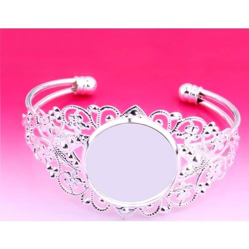 Fit 25mm Silver Color Blank Bracelet & Bangle for Women Base Cabochon Settings Cameo Tray Diy Jewelry Making Accessories