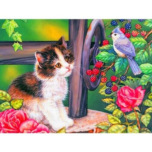 Full 5d DIY Diamond Painting cat&flower Cross Stitch Diamond Embroidery kittens scenery Patterns rhinestones Mosaic home decor