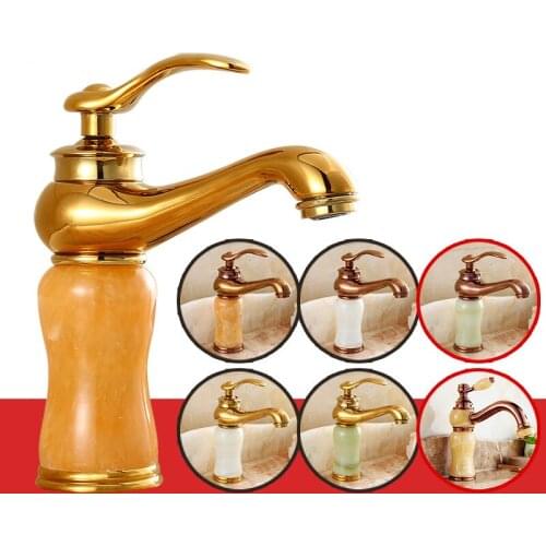 Different Colors Marble basin faucet hot and cold basin jade taps full copper lavatory faucet marble stone gold basin faucet