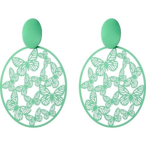 New Trendy Cute Butterfly Drop Earrings for Women Vintage Statement Fashion Jewelry Enamel Hollow Geometric Earrings Pendientes