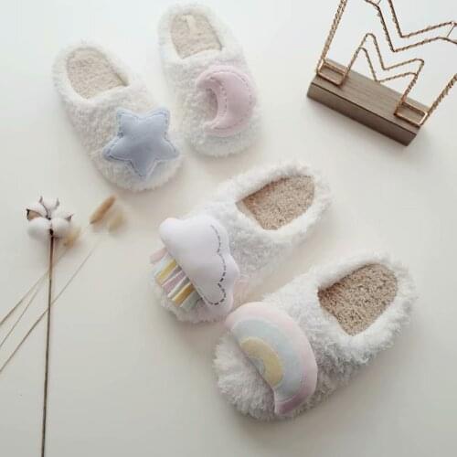 Cute Cartoons Autumn and Winter Slippers Soft Stars and Moon Warm Cotton Slippers Mute Soft Bottom Indoor Cotton Slippers 2020