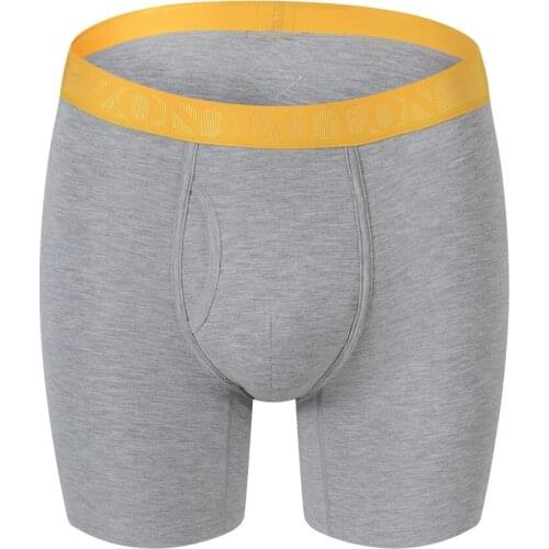 ZONBAILON Mens Panties Long Leg Bamboo Breathable Open Fly Boxers No Ride Up 1 pcs Summer Suitable Yellow Waistband