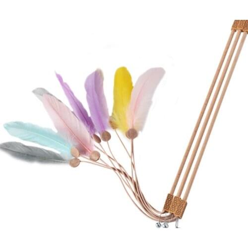 Usd1.8/pc pet cat kitten playing toys cat teaser feather wooden cat fishing rod sticks 20pcs/lot