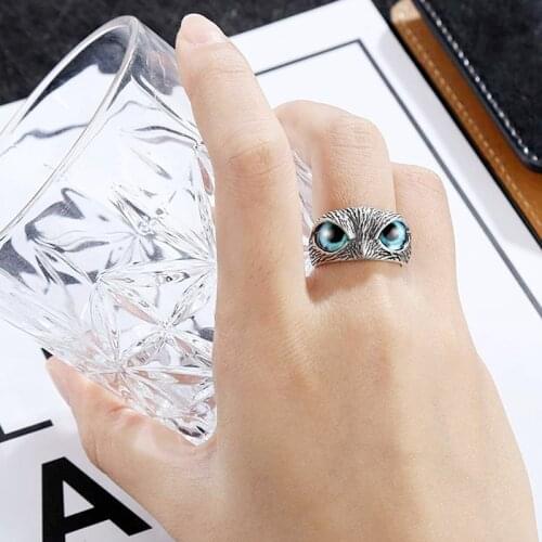 Vintage Nighthawk Owl Open Rings For Women Men Creative Animal Design Unisex Punk Finger Ring Trendy Accessories Best Gifts