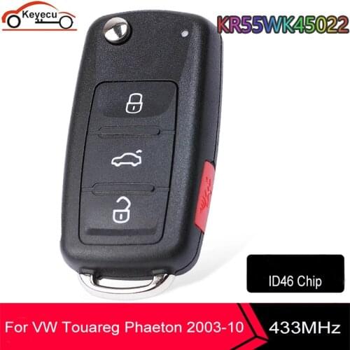 KEYECU Replacement Flip Remote Key 433MHz ID46 Chip KR55WK45022 for Audi A8 2003-2007,for Volkswagen Touareg Phaeton 2003-2010