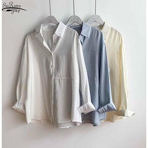 Autumn New Casual Loose Women Shirts Cotton Blouse Turn-down Collar Long Sleeve Button Up Shirts Women Tops 2021 Clothes 16313