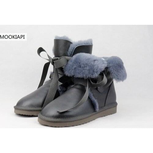 High Quality Fashion Women Snow Boots Genuine Sheepskin Leather Boots 100% Natural Fur Winter Boots Warm Thick Wool Women Boots