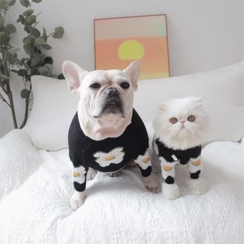 Winter Warm Pet Dog Clothes for Small Medium Dogs Lovely Sunflowers Print Dog Sweater French Bulldog Coat Puppy Pug Costume