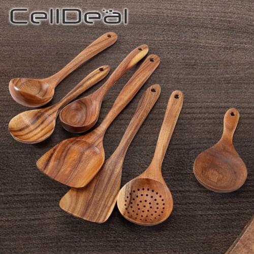 1/5/7 Pieces/Set of Teak Natural Wood Cookware Durable Shovel Home Cooking Fashion Spoon Rice Spoon Wearable Kitchen Yool Tool