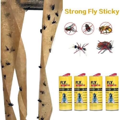 4 Rolls Insect Bug Fly Glue Paper Catcher Trap Ribbon Strip Sticky Fie Yellow Hang Catcher Fly Trap Board Pest Control