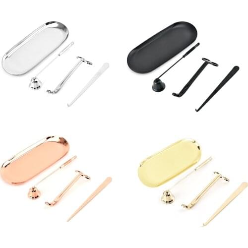 4pcs/set Candle Snuffer Trimmer Hook Tray Dipper Candle scissors Accessory Stainless Steel Storage Tray Candle Care Kit Gift