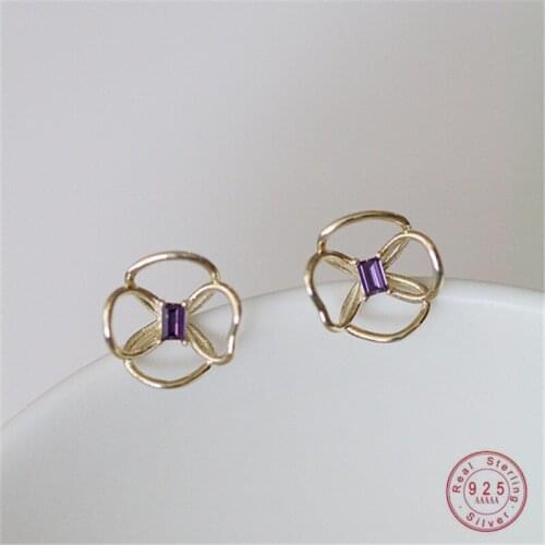 925 Sterling Silver Plating 14k Gold European Creative Hollow Flower Stud Earrings Women Vintage Abstract Party Jewelry Gift