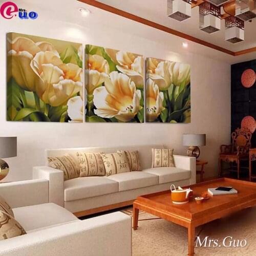 Diy Diamond Painting Wall Art Abstract Pink Flower DecorationTriptych Full Square Round 5D Embroidery Cross Stitch Mosaic