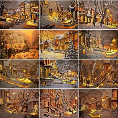 Diamond Painting Snow Night Cross Stitch Rhinestone Mosaic Full Square&Round Drill Diamond Embroidery Christmas Needlework Gift