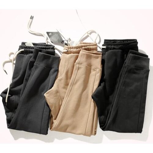 Velvet Plus Sweatpants for Mens Autumn and Winter New Warm and Heavy Weight Knitted Terry Elastic Waist Drawstring Leggings