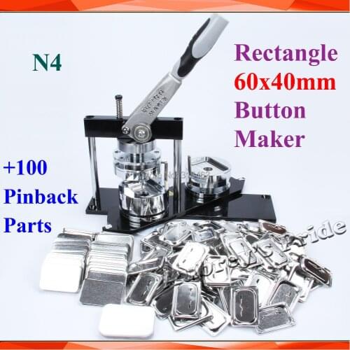 Free Shipping NEW Professional N4 Rectangle 60x40mm Badge Button Maker Machine +100 Set Metal Pinback Button Supply