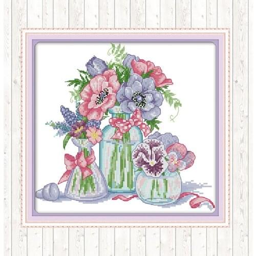 Flowers Wall Home Decor DIY Needlework Crafts Cross Stitch Kits Patterns Kits 14CT 11CT Cotton Thread Embroidery Needlework Sets